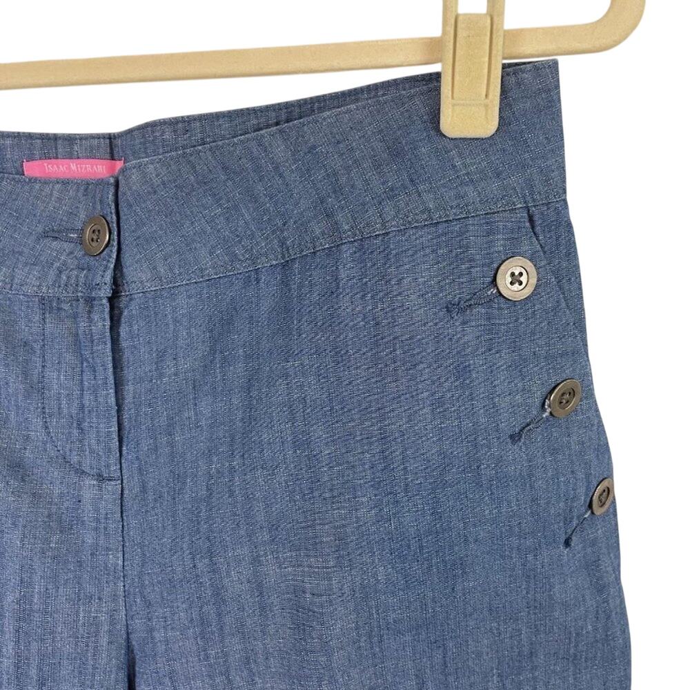 Isaac Mizrahi Blue Chambray Trouser Shorts SZ 6 - Picture 2 of 10